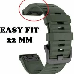 Promo ⭐ Firsttee - Siliconen Horlogeband - EASY FIT - Voor GARMIN - LEGERGROEN - 22 MM - Horlogebandjes - Sporthorloge - Easy Click - Garmin - S60 - S62 - Fenix 5 - Forerunner 935 - Fenix 6 (Pro) - Horloge Bandje - Golfkleding - Golf Accessoires - Cadeau ❤️