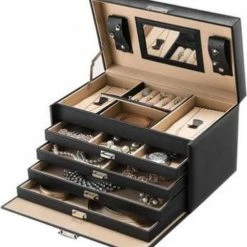 Beste Pirce 🥰 Segenn's Sieradendoos XL - Juwelendoos - 4 Lades - Horlogedoos - Sieradenbox - Zwart ⌛