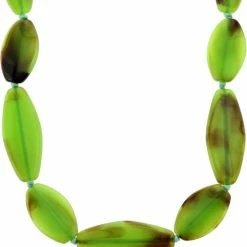 Uitgang 🛒 Behave Lange Groene Ketting Met Ovalen Platte Kralen 💯