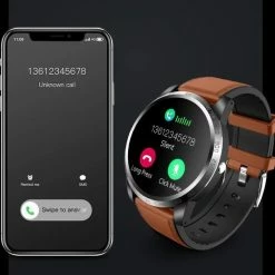 Korting 🤩 Belesy® Tachy - Smartwatch Dames - Smartwatch Heren - Horloge - 1.3 Inch - Kleurenscherm - Stappenteller - Bloeddruk - Hart ECG - Mutli Sport - Zilver – Lichtbruin - Leer ✔️ -Sieraden-horloges Verkoop 550x633