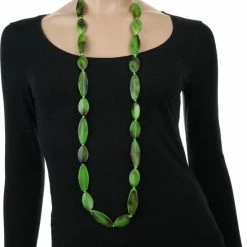 Uitgang 🛒 Behave Lange Groene Ketting Met Ovalen Platte Kralen 💯 -Sieraden-horloges Verkoop 550x650