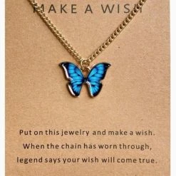Groothandel 😀 Doe Een Wens - Vlinder Ketting - Goudkleurig, Blauw - Inclusief Sieraden Kaart Met Tekst - Damesdingetjes ⌛